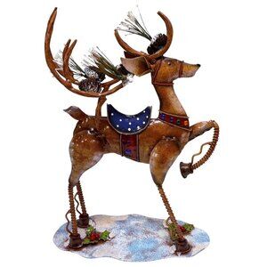 Large Christmas Reindeer Holiday Decor Metal Centerpiece Whimsical Deer 13" High
